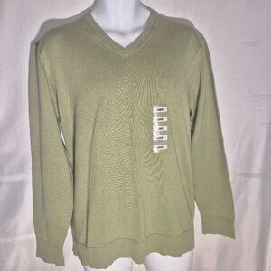 KENNETH COLE REACTION V-Neck cotton sweater, green in size Large NWT